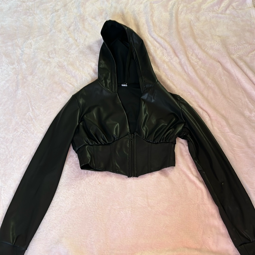 Cropped Corset Faux Leather Jacket